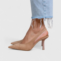 Leather Slingback Heels with Stiletto Heels and Pointed Toe