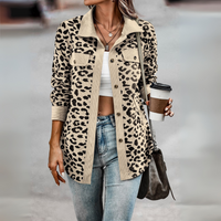 Leopard Print Shacket with Corduroy Trim and Chest Pockets