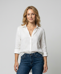 Linen Shirt with Three-Quarter Sleeves and Classic Collar