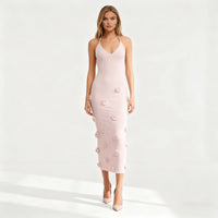 Maxi Dress with unique Flower Detail and V-Neckline