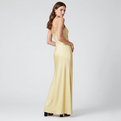 Soft Yellow Maxi Dress with Twist Front Detail