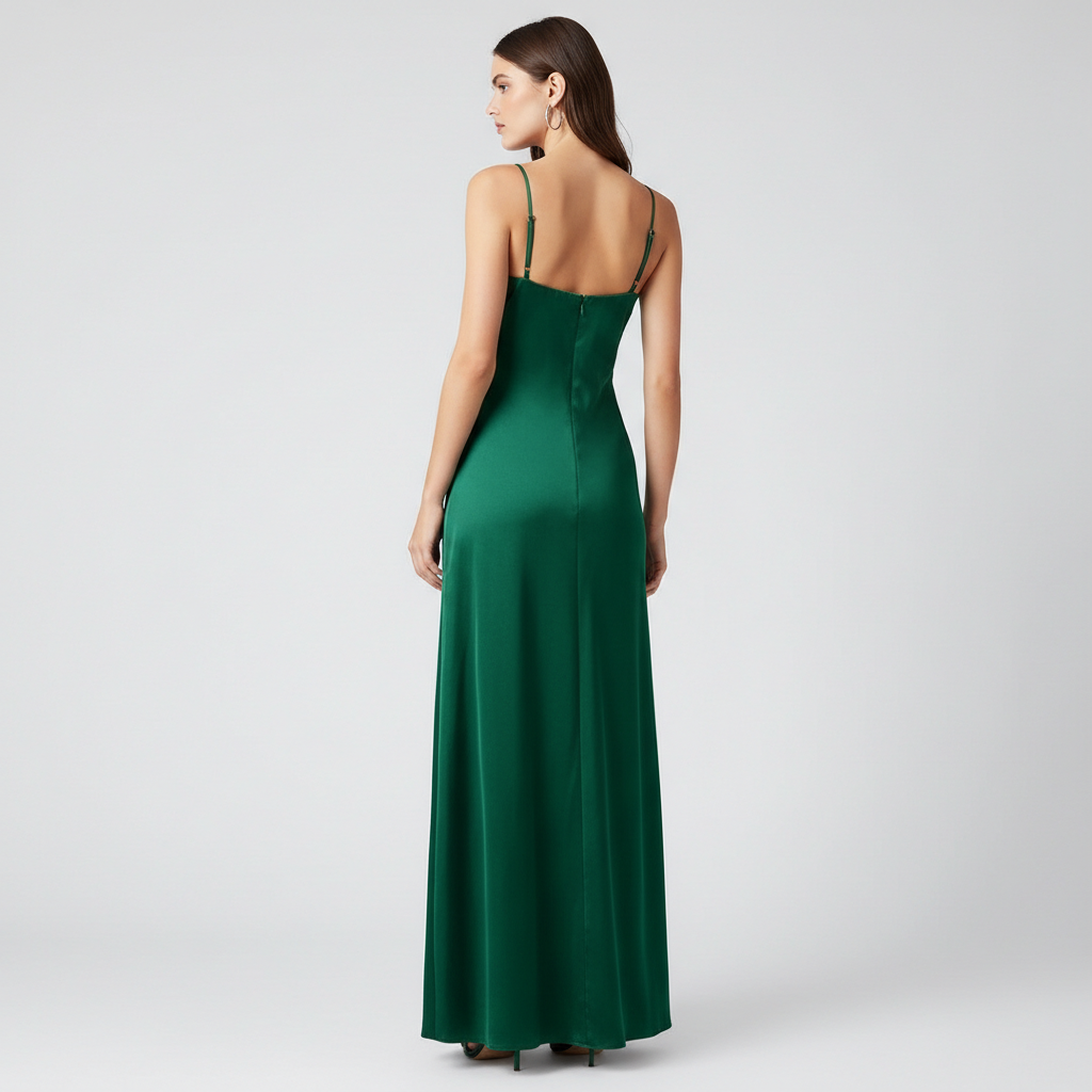 Emerald Green Maxi Dress with Cowl Neck and Side Slit