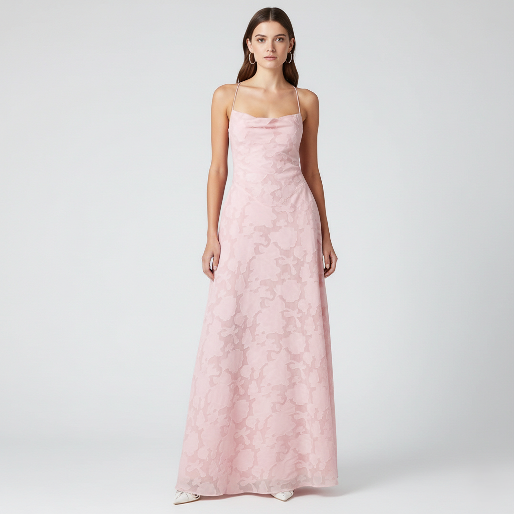 Pink Floral Maxi Dress with Spaghetti Straps