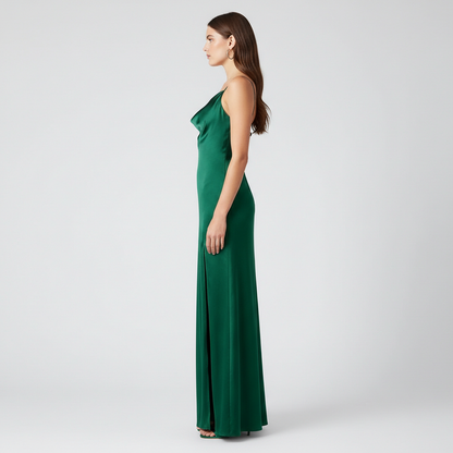 Emerald Green Maxi Dress with Cowl Neck and Side Slit