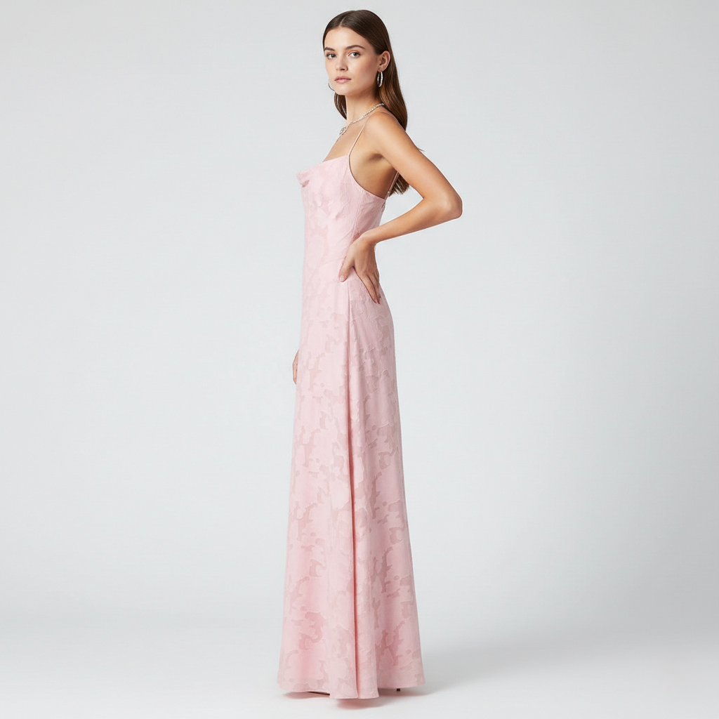 Pink Floral Maxi Dress with Spaghetti Straps