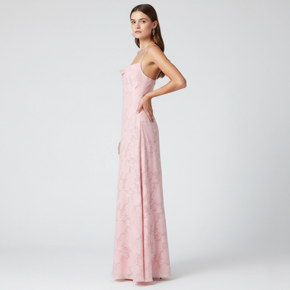 Pink Floral Maxi Dress with Spaghetti Straps