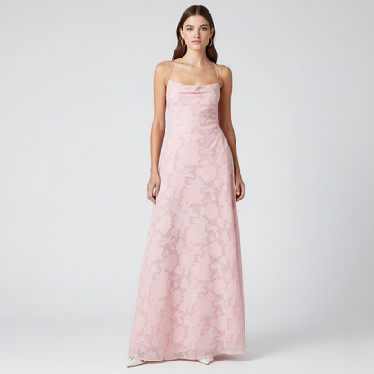 Pink Floral Maxi Dress with Spaghetti Straps