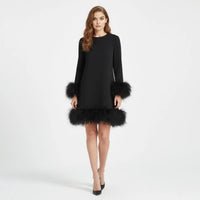 Mini Dress with Faux Fur Hem and Long Sleeves