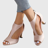 Suede Block Heel Sandals with Cut Out Detail and Peep Toe