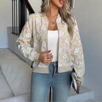 Chic Floral Embroidered Bomber Jacket with Ribbed Trim