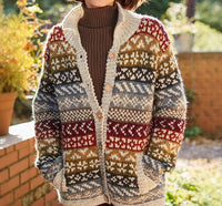Retro Fair Isle Chunky Knit Cardigan with V-Neckline