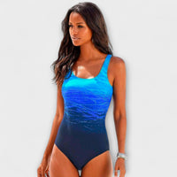 One Piece Swimsuit with Ombre Print and Criss Cross Back