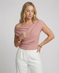 One Shoulder Draped Top with Cowl Fold Detail