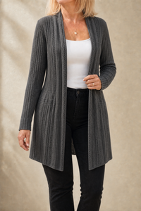 Open Front Ribbed Cardigan with Flared Hem