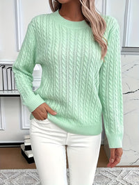 Oversized Cable Knit Sweater with Crew Neck