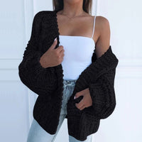 Oversized Chunky Knit Cardigan with Open Front and Puff Sleeves