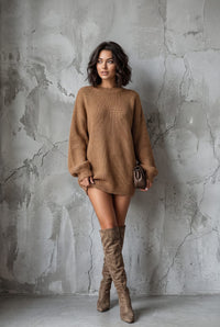 Oversized Chunky Knit Sweater Dress with Crew Neck