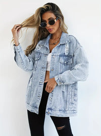 Oversized Denim Jacket with Distressed Detail