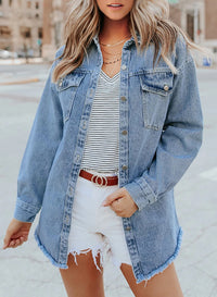 Oversized Denim Shacket with Raw Frayed Hem