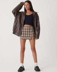 Oversized Faux Leather Bomber Jacket with Zip Front