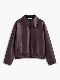 Oversized Faux Leather Jacket with Elasticated Hem and Collar