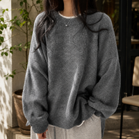 Oversized Fluffy Crew Neck Sweater with Dropped Shoulders