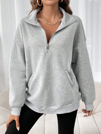 Oversized Half Zip Sweatshirt with Collar and Kangaroo Pocket