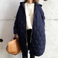 Oversized Hooded Quilted Coat with Curved Quilt Pattern