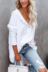 Oversized Hoodie with Snap Placket and Ribbed Sleeves