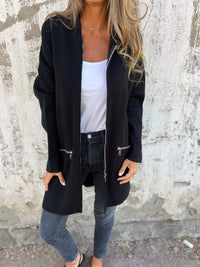 Oversized Long Cardigan with Full Zip and Zip Pockets