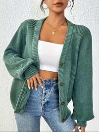 Oversized Ribbed Knit Cardigan with V-Neckline