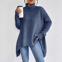 Oversized Turtleneck Sweater with Asymmetric Hem and Side Splits