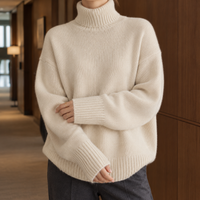 Oversized Turtleneck Sweater with Ribbed Cuffs and Hem