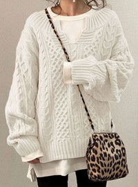 Oversized V-Neck Cable Knit Sweater