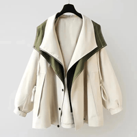 Oversized Windbreaker Jacket with Contrast Lining and Puff Sleeves