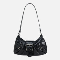 Patent Leather Shoulder Bag with Multi-Buckle Front Detail