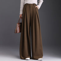 Pleated High Waist Wide Leg Trousers in Wool Style