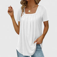 Elegant Pleated Square Neck Top with Short Sleeves