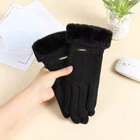 Plush Cuff Touchscreen Gloves with Fluffy Trim