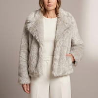Plush Faux Fur Jacket with Wide Lapel Collar