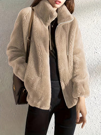 Plush Fleece Jacket with Stand Collar and Full Zip