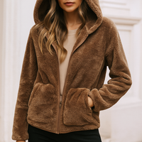Plush Hooded Teddy Fleece Jacket with Front Pockets