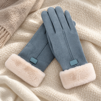 Plush Suede Winter Gloves with Fluffy Cuff Trim