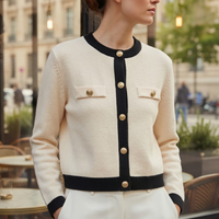 Polished Knit Cardigan with Gold Buttons and Chest Pockets