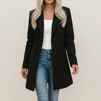 Polished Long Blazer with Wide Collar and Front Pockets