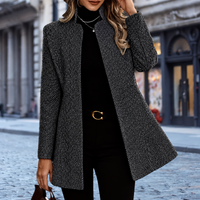 Polished Open Front Wool Coat with Herringbone Texture