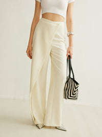 Polished Wide Leg Trousers with Wrap Front Panel Detail