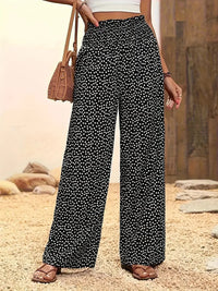 Polka Dot High Waist Wide Leg Trousers with Elasticated Waistband