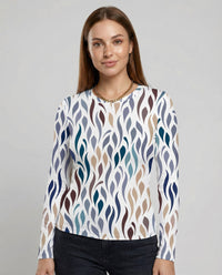 Printed Top with Round Neck and Long Sleeves