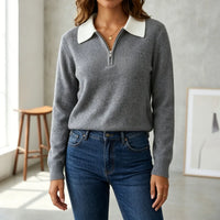 Quarter Zip Knit Sweater with Contrast Collar
